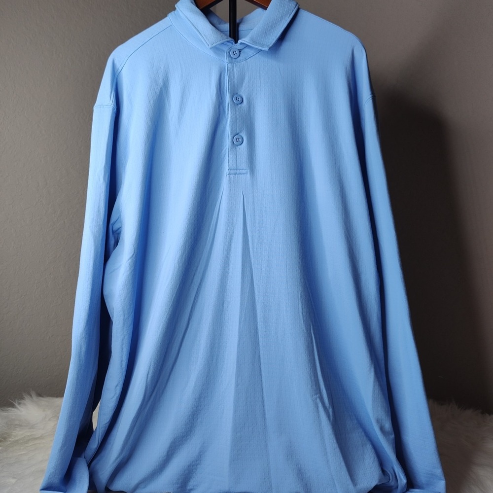 IBKUL Polo Shirt Mens Large Blue Long Sleeve UPF 50+ IceFil Performance Golf